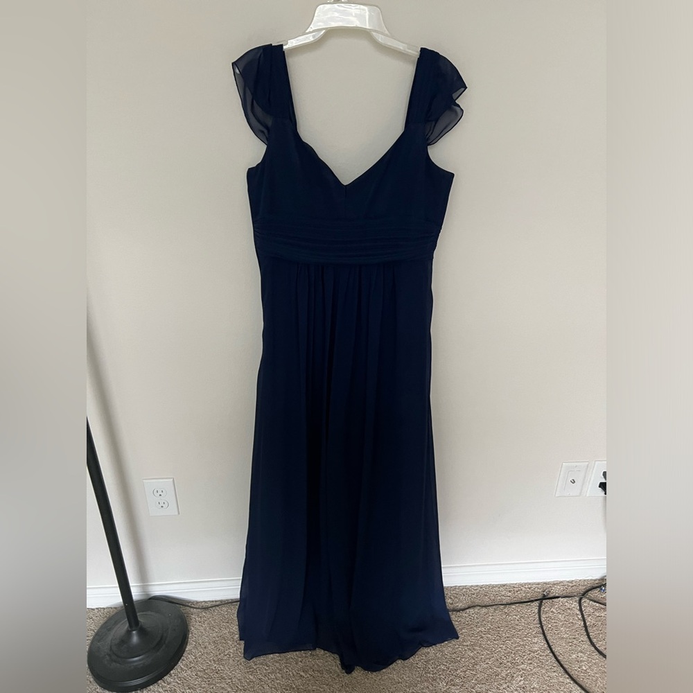 Navy blue cap sleeve bridesmaid dress